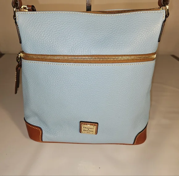 Dooney & Bourke Sky Blue and Tan Pebbled Leather Crossbody Bag - Picture 2 of 10
